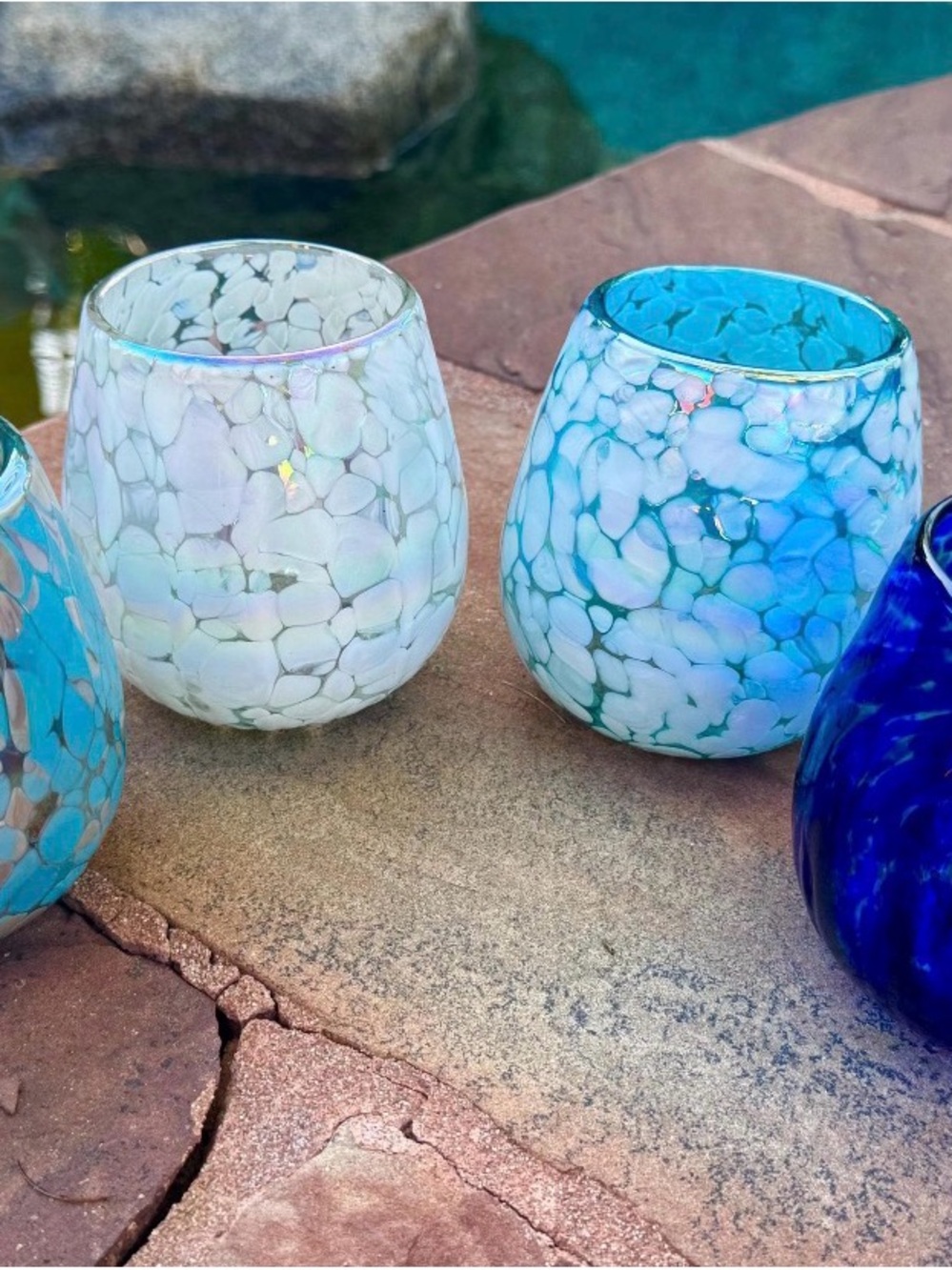 Hand blown drinks glasses 12oz set of four